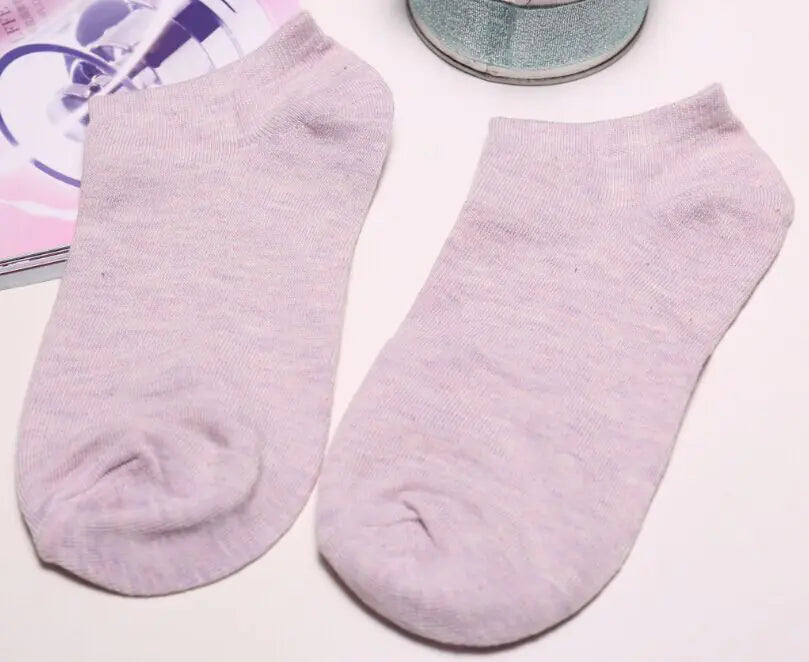 Solid Color Women's Socks - Invisible Cotton Boat Socks