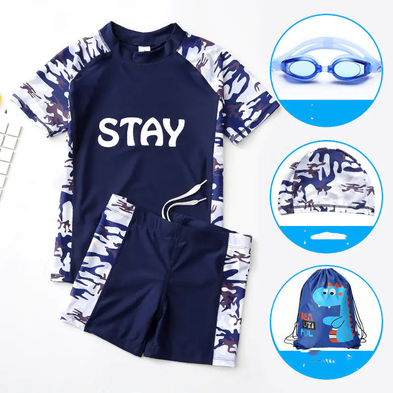 Boys' Swimwear Set with UV Protection and Swim Cap
