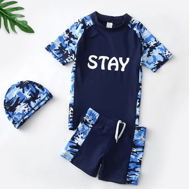 Boys' Swimwear Set with UV Protection and Swim Cap