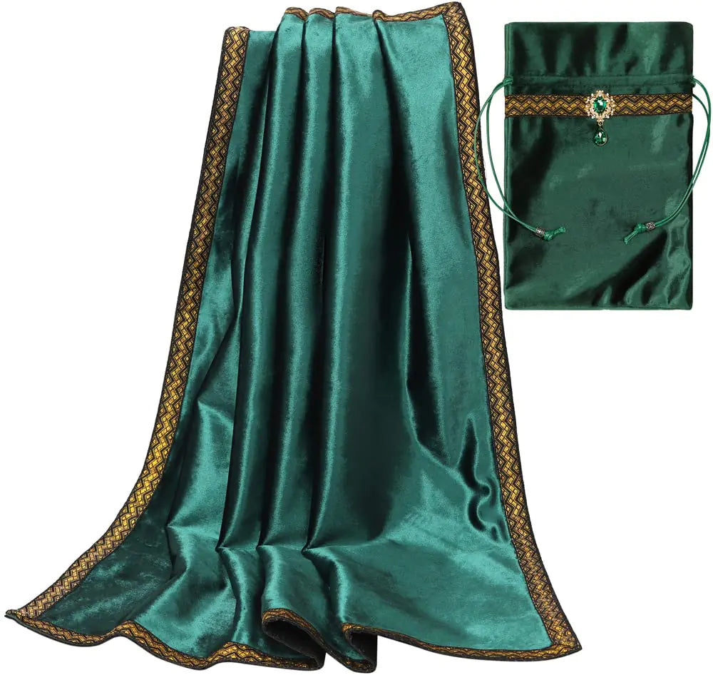 BLESSUME Wizard Tarot Table Cloth for Reading with Card Pouch Square Velvet Divination Tarot Cloth (Green 6)