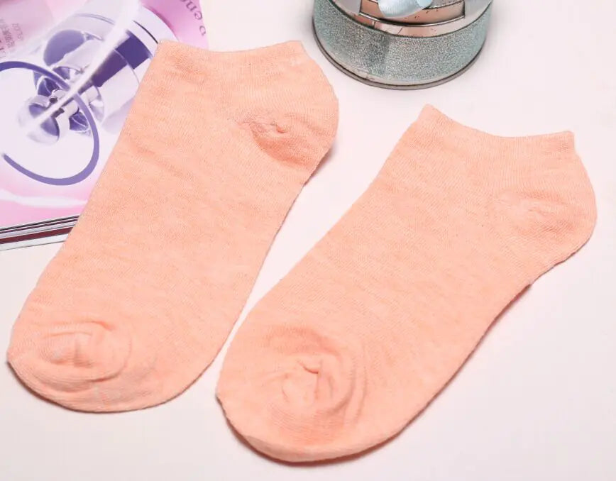 Solid Color Women's Socks - Invisible Cotton Boat Socks