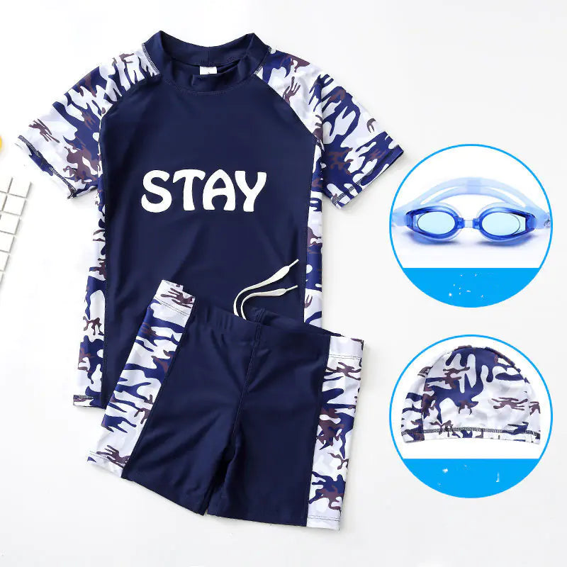 Boys' Swimwear Set with UV Protection and Swim Cap