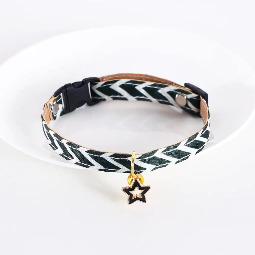 Adjustable Pet Collar with Pentagram Geometry Stripes