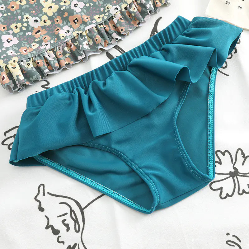 Girls' Long-Sleeved Floral Split Ruffled Swimsuit (2-10Y)