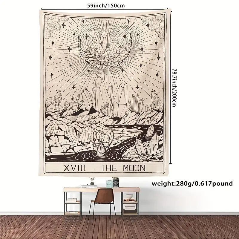 Tarot Moon Print Tapestry for Mystical Home Decor