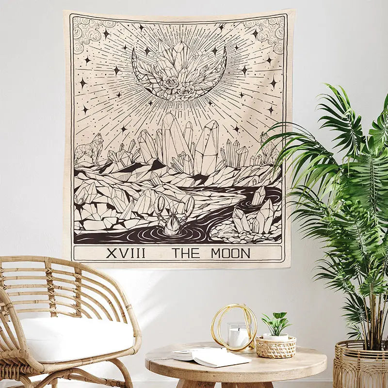 Tarot Moon Print Tapestry for Mystical Home Decor
