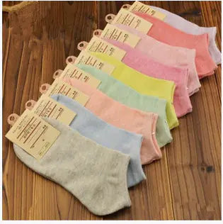 Solid Color Women's Socks - Invisible Cotton Boat Socks