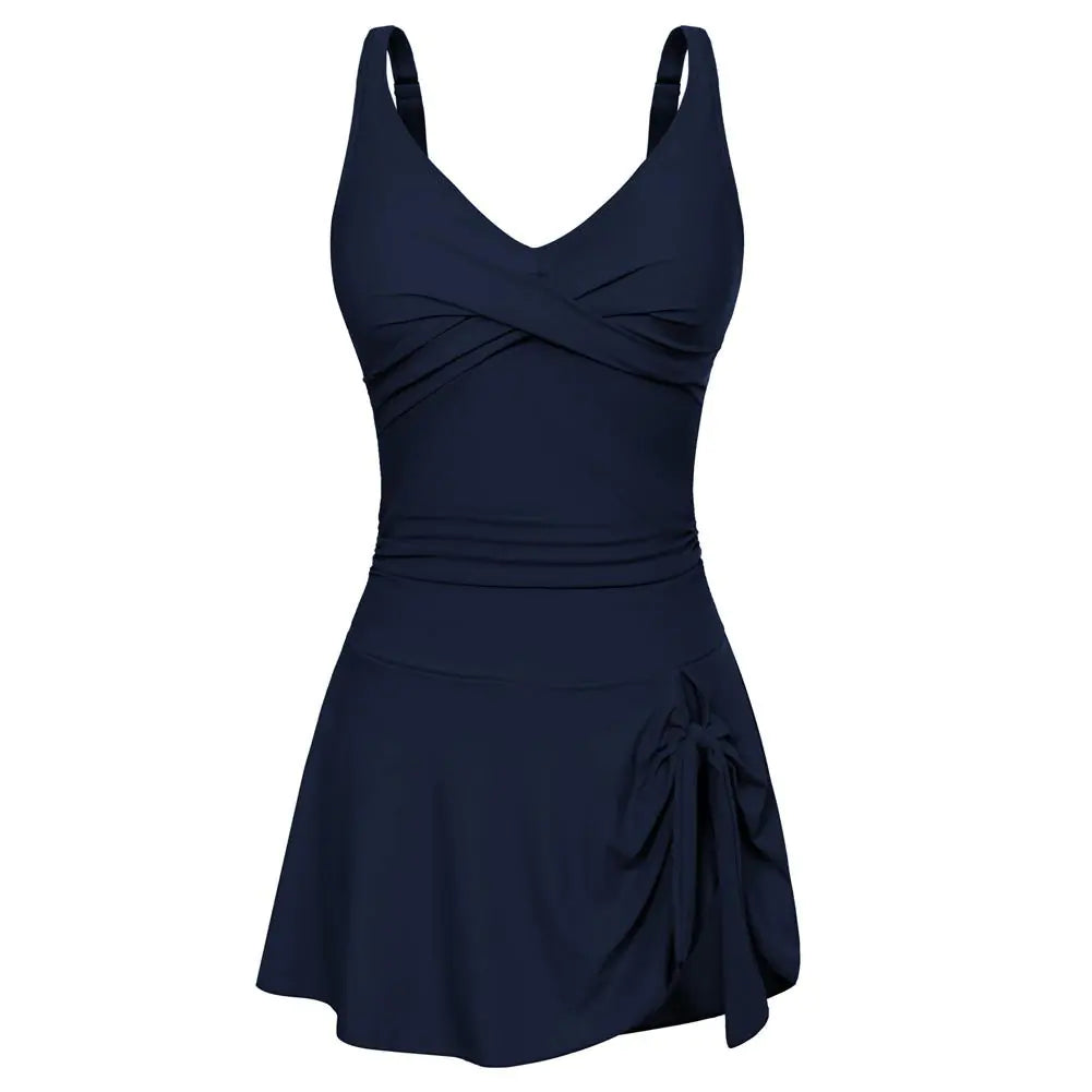 Deep V Knot Skirted Swimsuit
