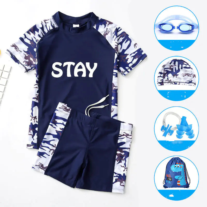 Boys' Swimwear Set with UV Protection and Swim Cap