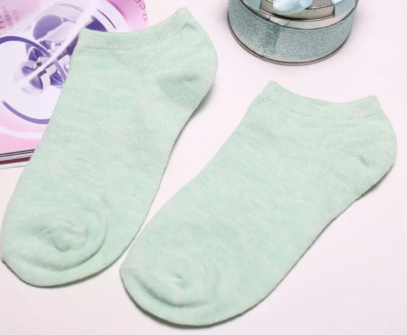 Solid Color Women's Socks - Invisible Cotton Boat Socks