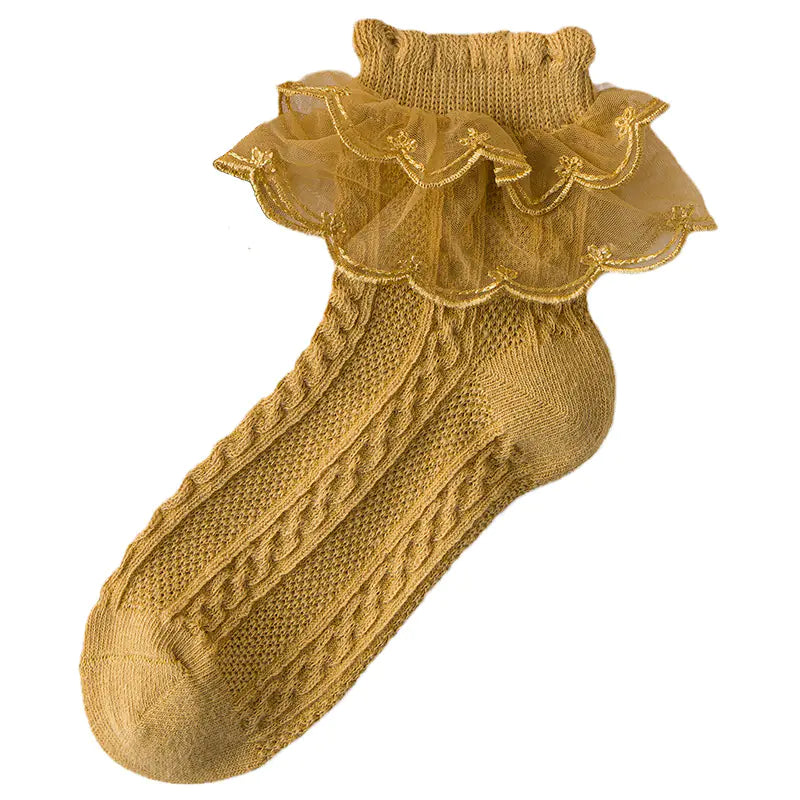 Lace Cotton Socks for Girls - Black Dance Socks