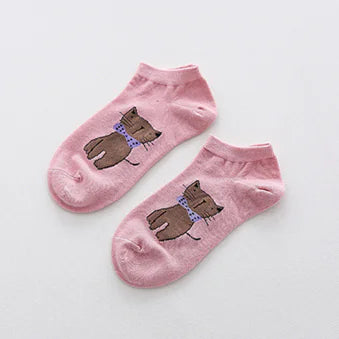 Cartoon Cat Cotton Ankle Socks (Short Socks)