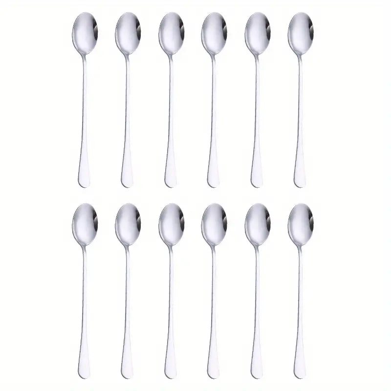 12pcs Long-Handle Stainless Steel Dessert Spoons