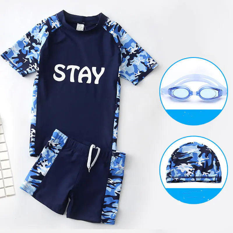 Boys' Swimwear Set with UV Protection and Swim Cap