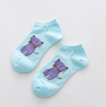 Cartoon Cat Cotton Ankle Socks (Short Socks)