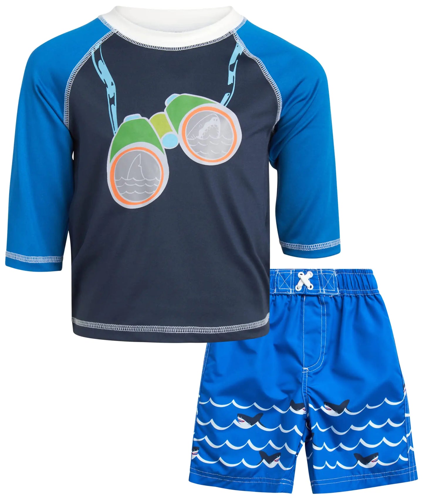 Wippette Baby Boys Rash Guard Set - 2 Piece UPF 50+ Short Sleeve Swim Shirt and Bathing Suit (12M-4T) Size 12 Months Royal Wave/Goggles