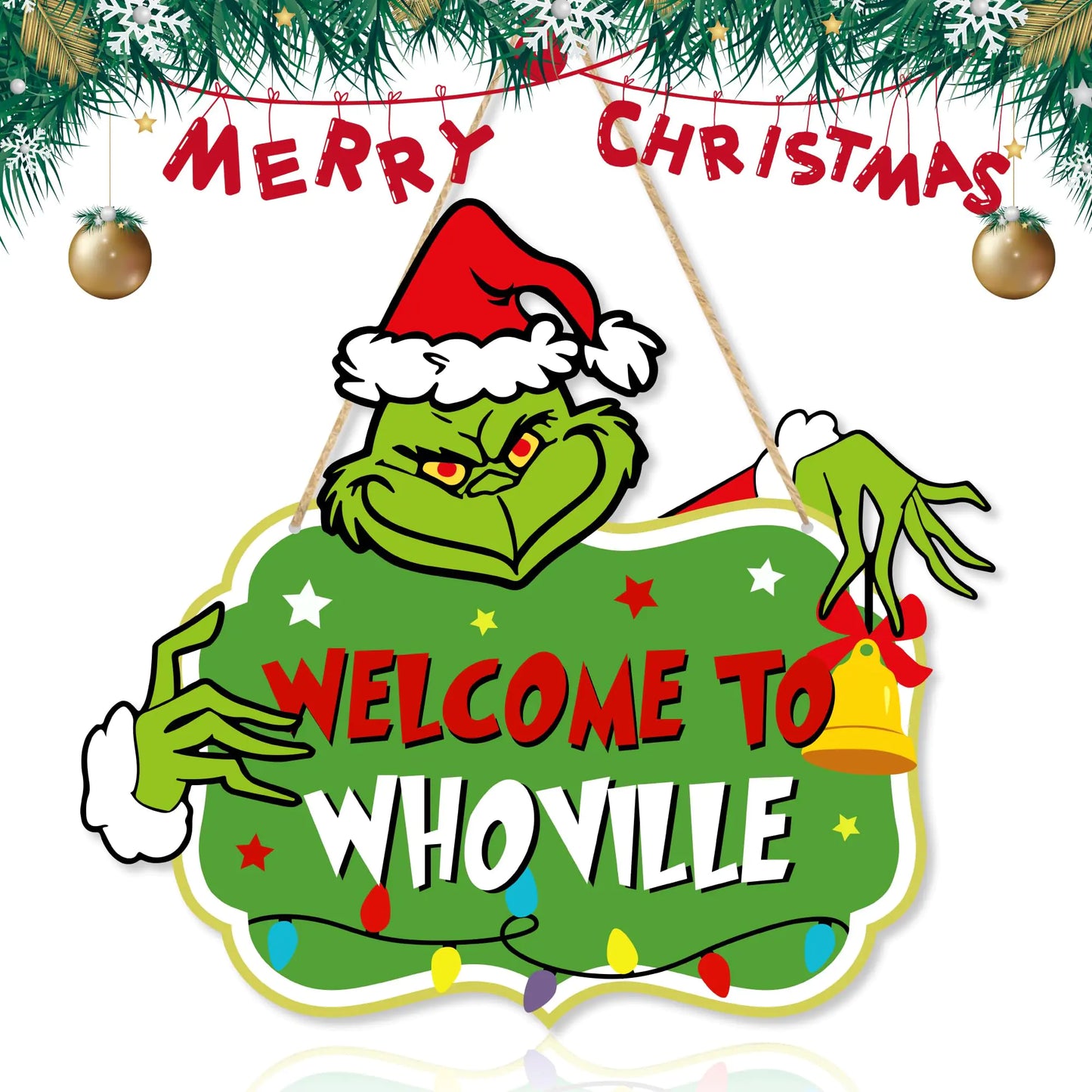 Christmas Decorations Hanging Signs Christmas Door Sign Merry Christmas Welcome to Whoville Sign for Holiday Xmas Door Decor Signs for Christmas Tree