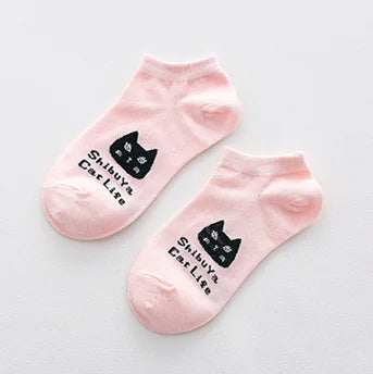 Cartoon Cat Cotton Ankle Socks (Short Socks)