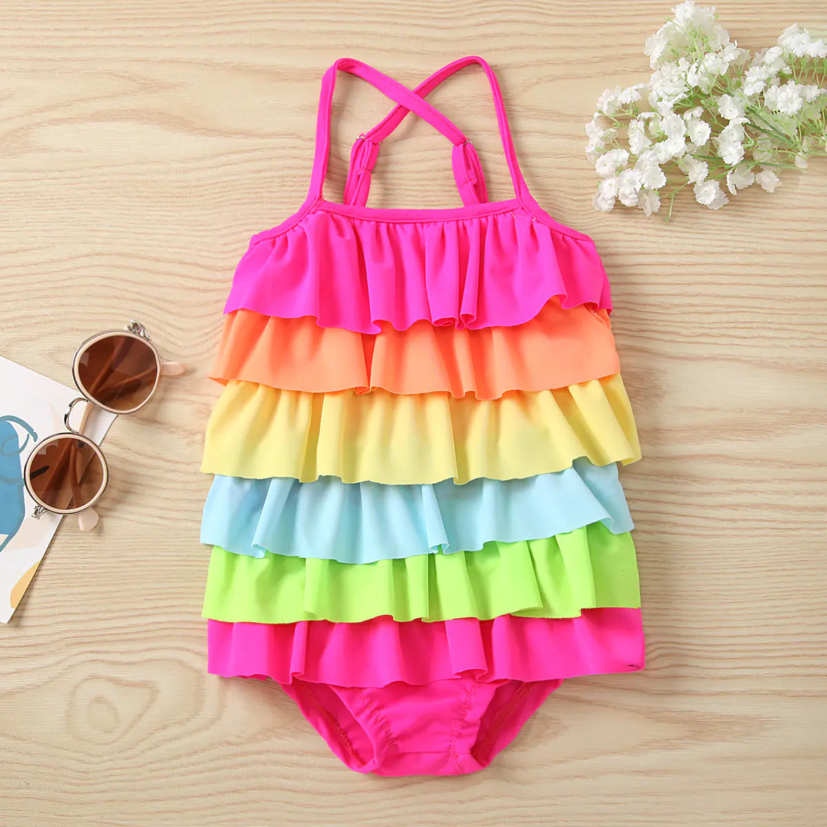 Colorful One-Piece Swimsuit for Girls Age 3-8