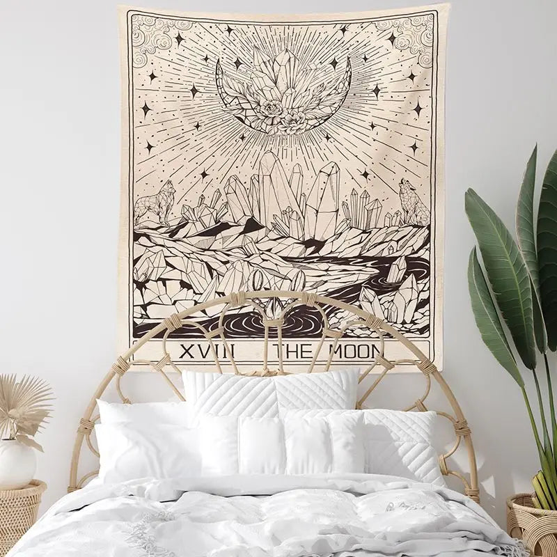 Tarot Moon Print Tapestry for Mystical Home Decor