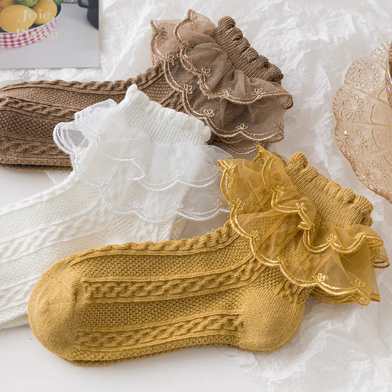 Lace Cotton Socks for Girls - Black Dance Socks