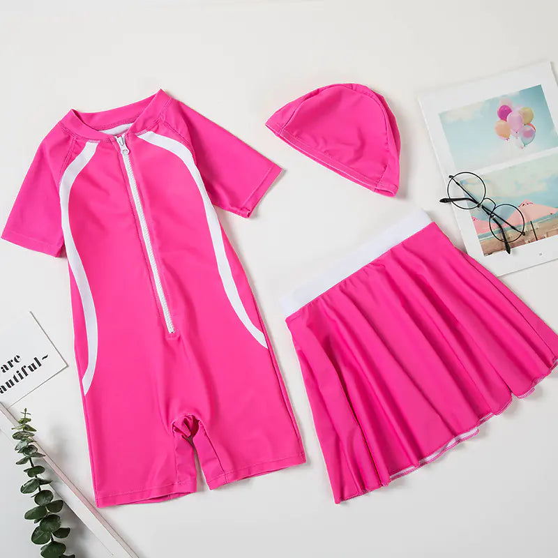 New Girls XL One-Piece Half-Sleeve Swimsuit Set