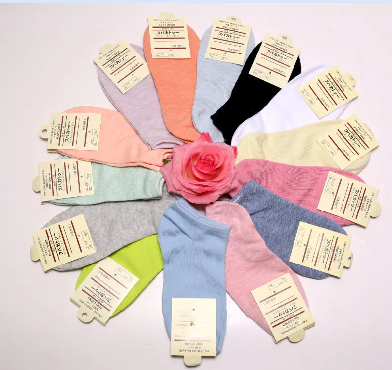 Solid Color Women's Socks - Invisible Cotton Boat Socks