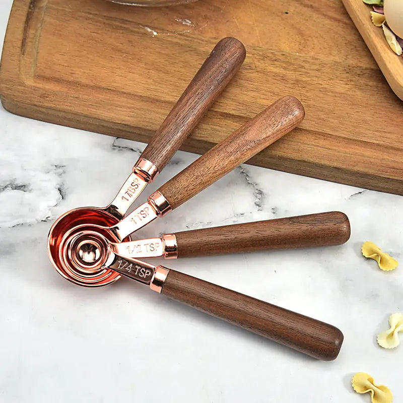 Copper-Plated Measuring Spoon with Walnut Handle