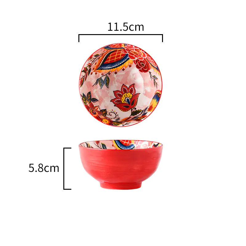 Japanese Style Painted Ceramic Bowl and Plate Set