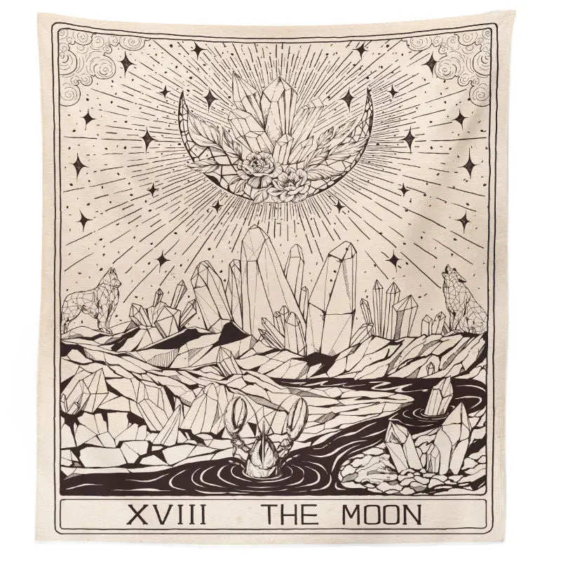 Tarot Moon Print Tapestry for Mystical Home Decor