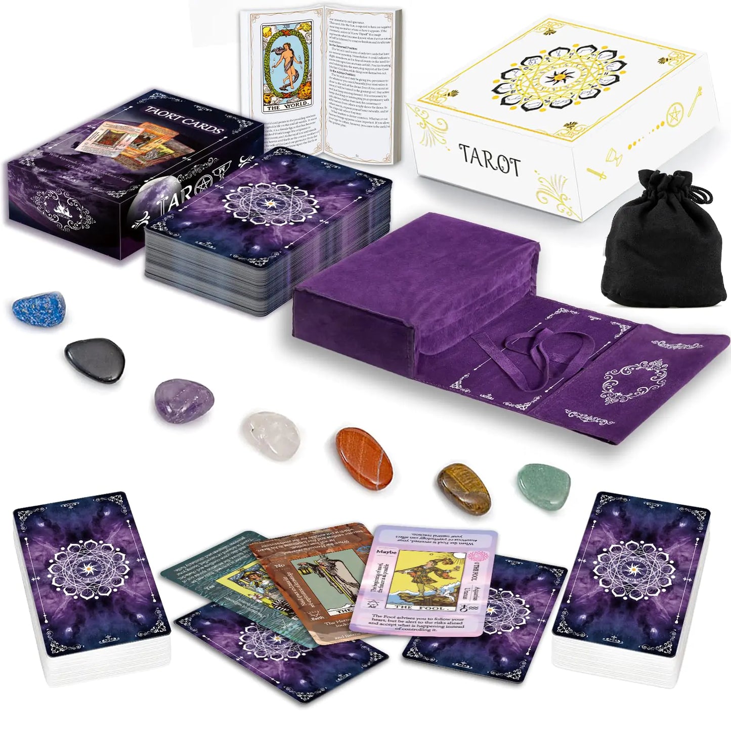 IXIGER Tarot Cards Set with Guide BookTarot Cards for BeginnersTarot Cards Deck with Meanings on ThemLearning Tarot Deck Fortune Telling Game with Velvet Tarot Bag and Chakra Stone