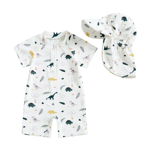 Hnyenmcko Infant Baby Boy Girls Rash Guard Swimsuit Short Sleeve Zipper Bathing Suit Toddler One Piece Swimwear Sunsuit (Co-Beige 0-3 Months)