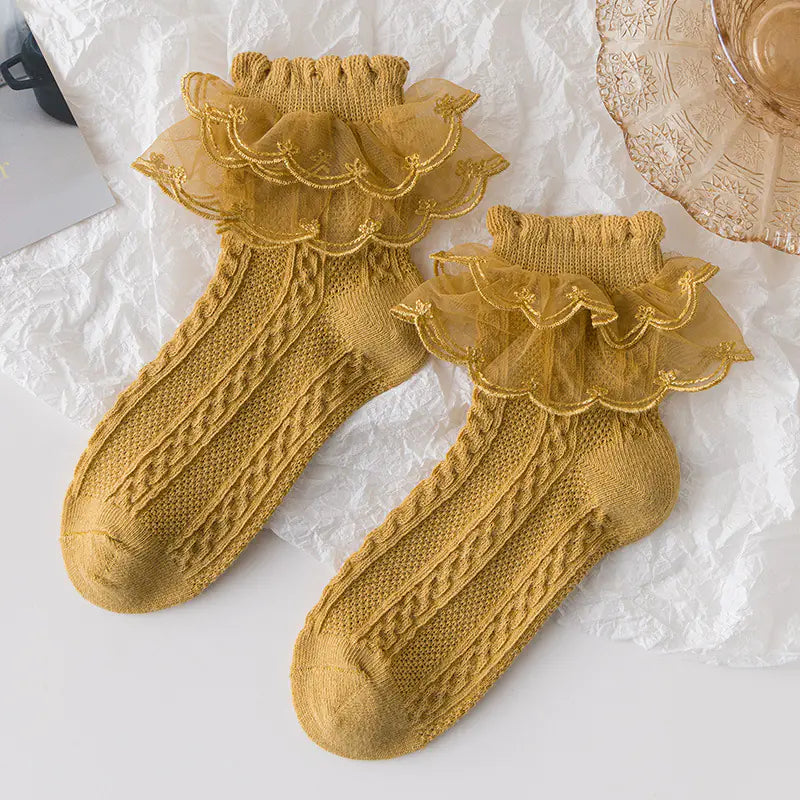 Lace Cotton Socks for Girls - Black Dance Socks