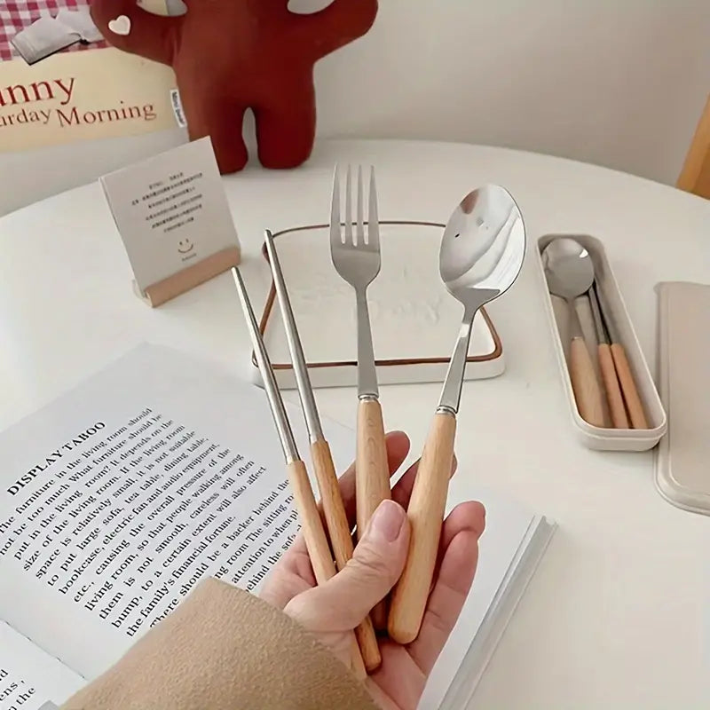 Stainless Steel Cutlery Set with Wooden Handles (1 Set)