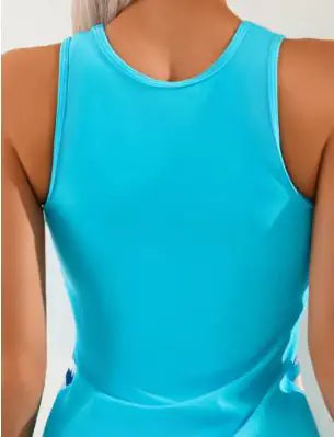 Sky Blue Printed Skirt Beach Swimsuit with Boxers - Women's 2-Piece Set