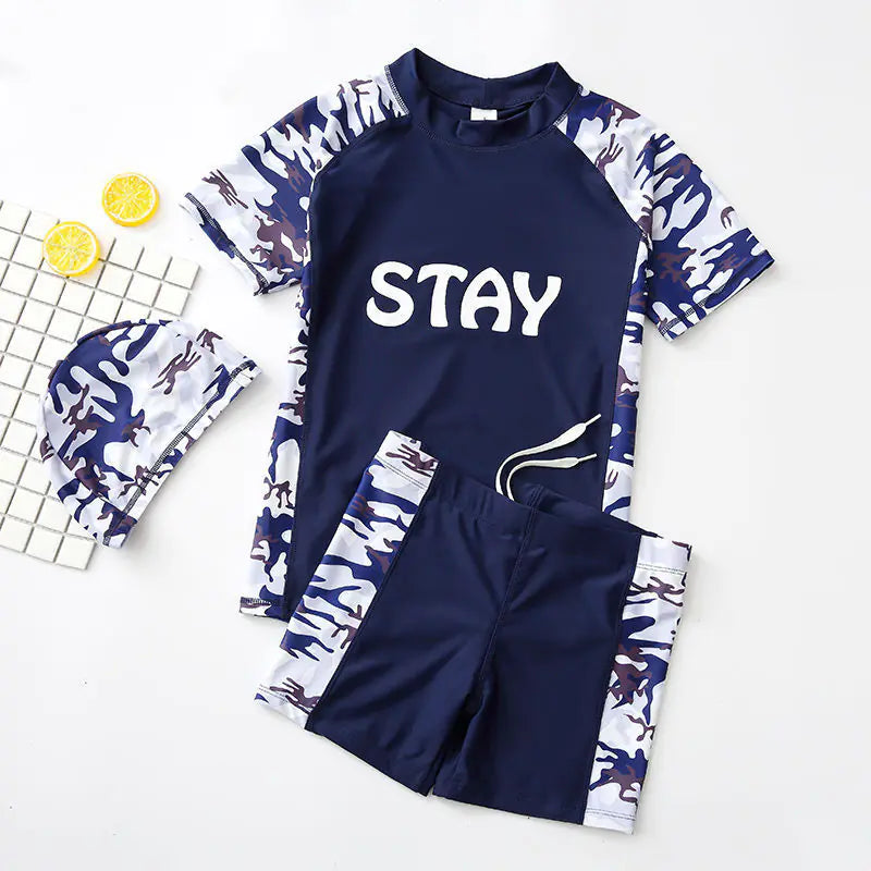 Boys' Swimwear Set with UV Protection and Swim Cap