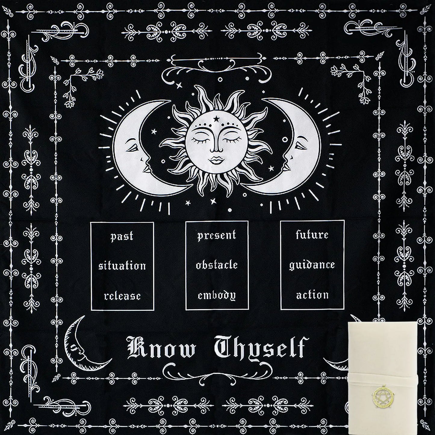 Knana Tarot Cloth Altar Cloth Tarot Mat Witchcraft Tarot Cloth Silk for Reading Tarot Accessories Tarot Cloth for Spread - with Tarot Card Bag (Tarot Card Layout)