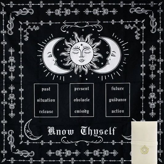 Knana Tarot Cloth Altar Cloth Tarot Mat Witchcraft Tarot Cloth Silk for Reading Tarot Accessories Tarot Cloth for Spread - with Tarot Card Bag (Tarot Card Layout)