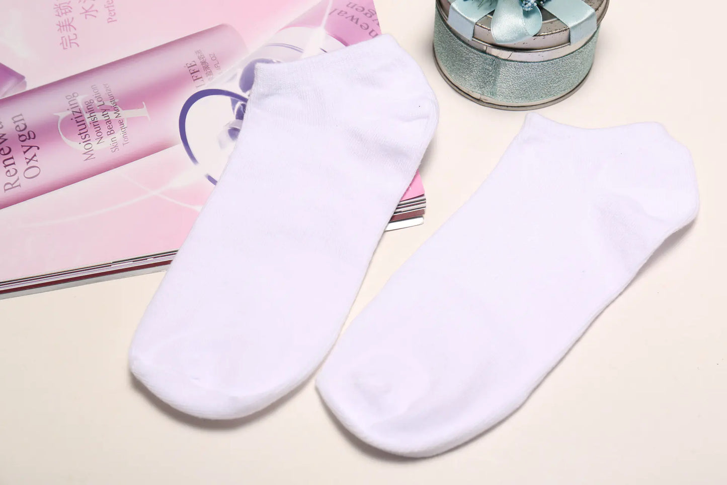 Solid Color Women's Socks - Invisible Cotton Boat Socks