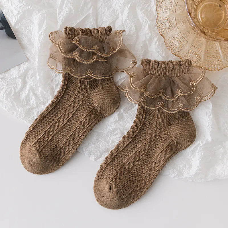 Lace Cotton Socks for Girls - Black Dance Socks