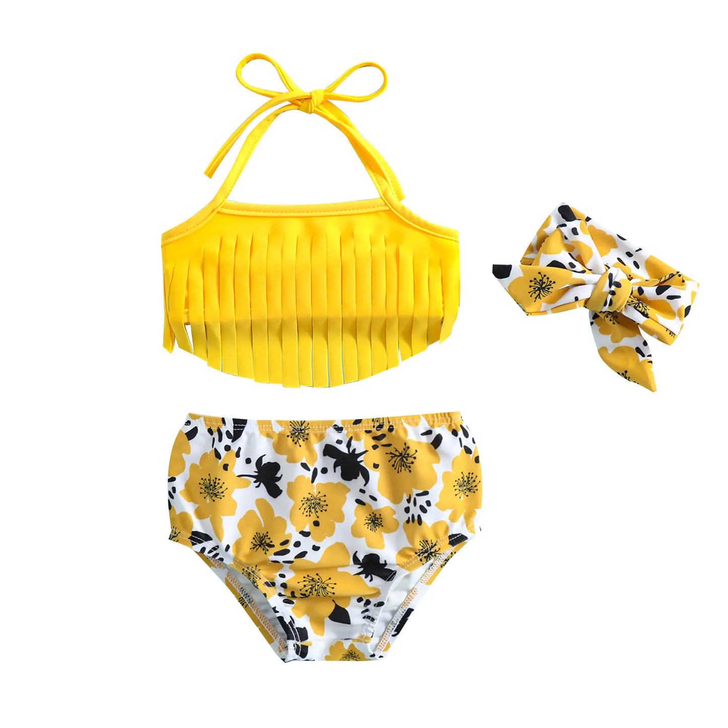 Butterfly Flowers Printed Baby Girls 3-Piece Swimsuit